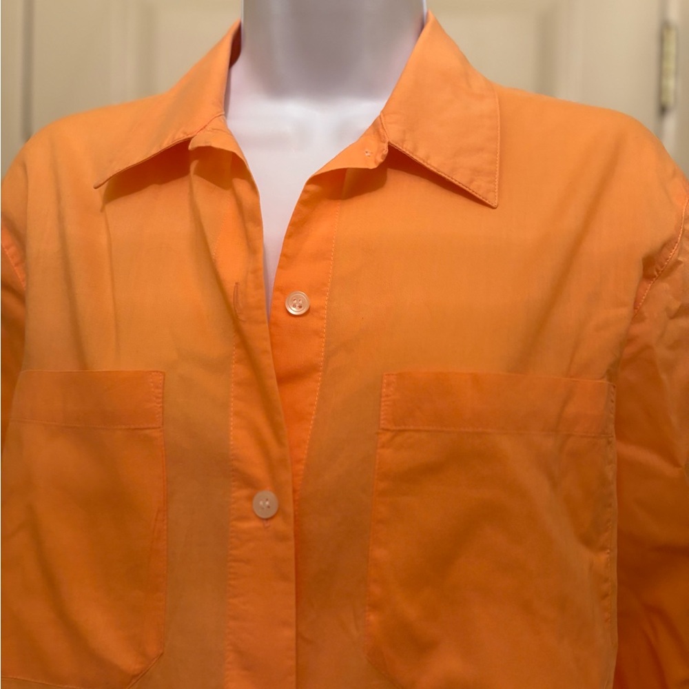 LIZ CLAIBORNE Woman’s Vibrant Orange Button-Down Sport Shirt, Size: S - Picture 4 of 7